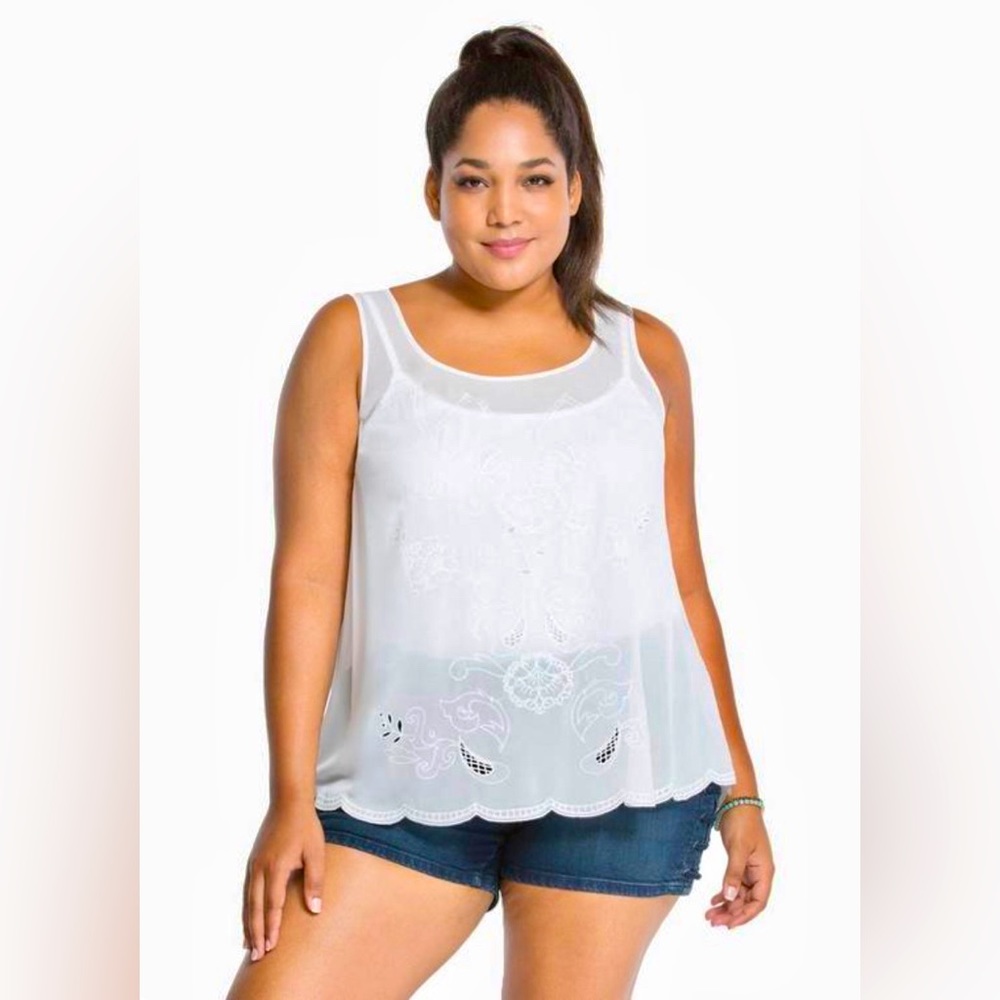 TORRID EMBROIDERED SPLIT BACK TANK TOP
